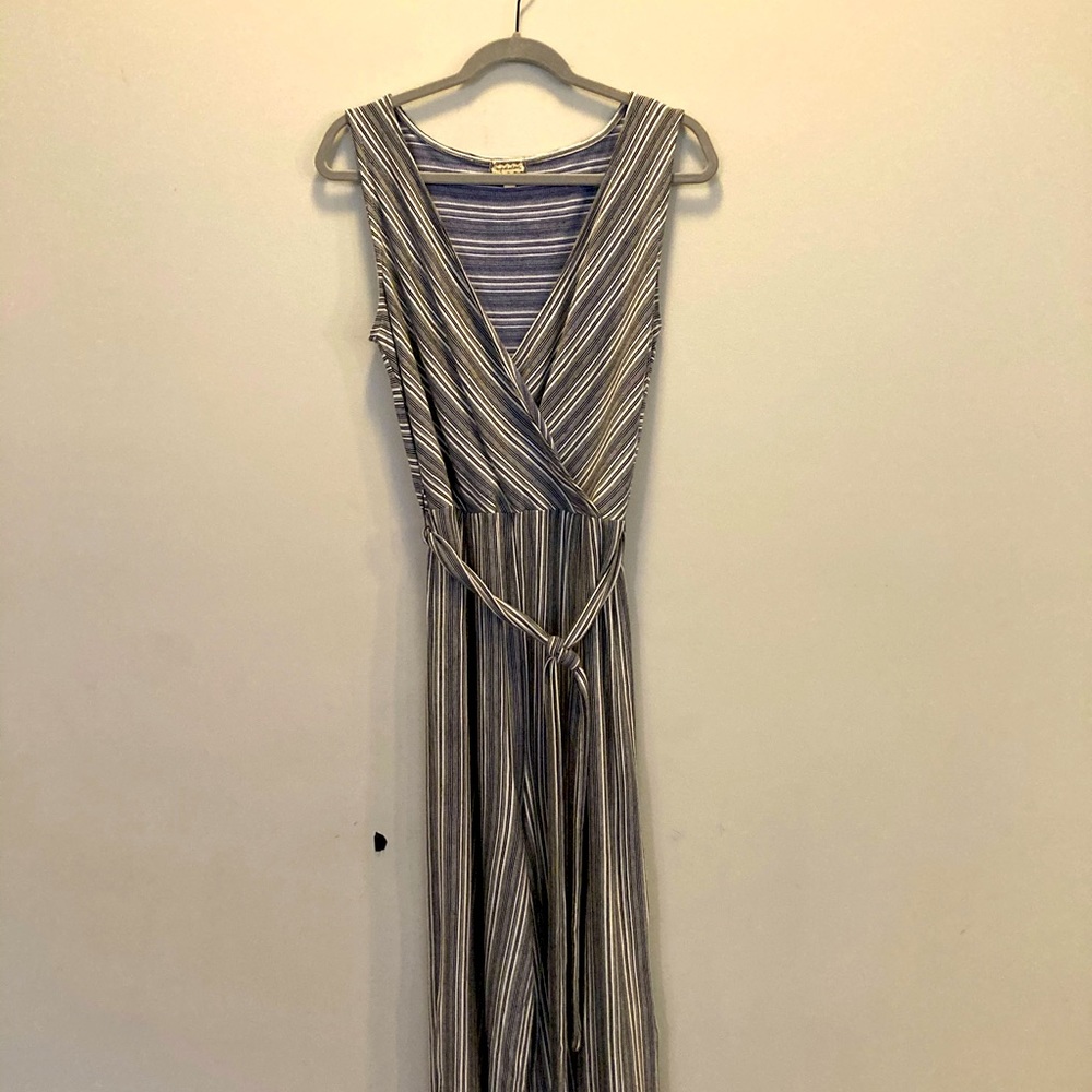 Navy and white romper, wide legged, large